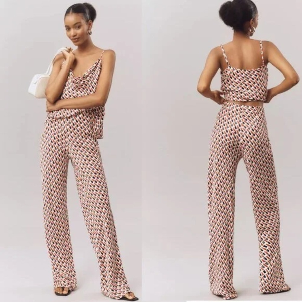 Anthropologie The Tilda Pants: Printed Edition LIPSTICK PRINT RED PATTERN NWT M